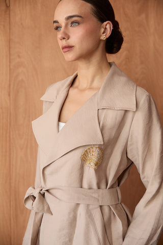 İstiridye Nakışlı Kimono Takım - Taş