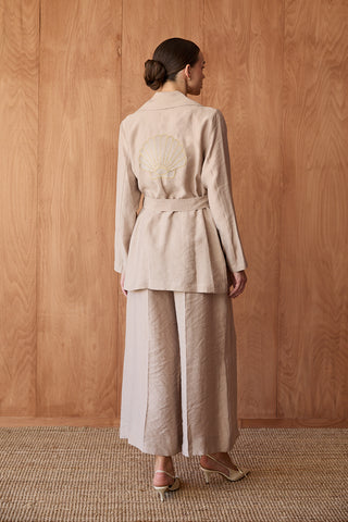 İstiridye Nakışlı Kimono Takım - Taş