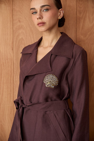 İstiridye Nakışlı Kimono Takım - Kahve