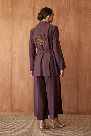 İstiridye Nakışlı Kimono Takım - Kahve