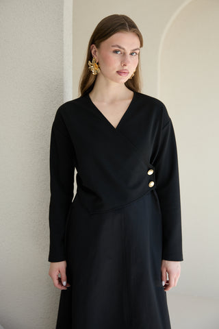 Trikolu Poplin Elbise - Siyah