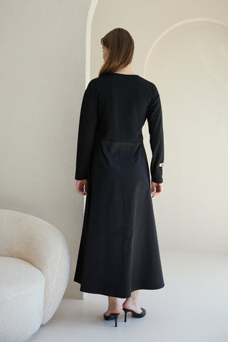 Trikolu Poplin Elbise - Siyah