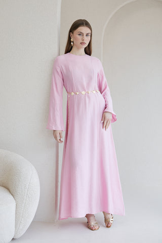 İstiridye Kemerli Elbise - Pembe