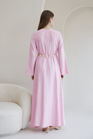 İstiridye Kemerli Elbise - Pembe