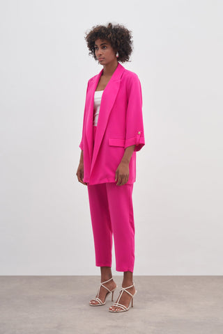 Blazer Ceketli Krep Takım - Pembe